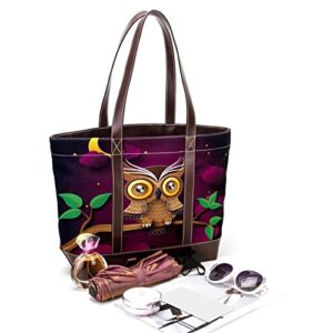 Cute Owl Night Moon Tote Bags Large Leather canvas Purses and Handbags for Women Top Handle Shoulder Satchel Hobo Bags