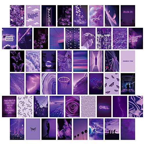 Muybien Purple Wall Collage Kit Aesthetic Pictures for Wall Aesthetic 50pcs 4x6 Inch Vintage Photo Pictures for Room Decor