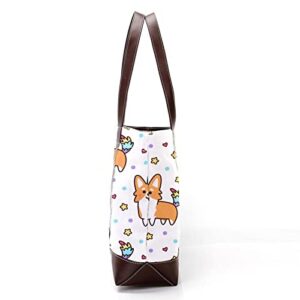 Welsh Corgi Unicorn Star Heart Tote Bags Large Leather canvas Purses and Handbags for Women Top Handle Shoulder Satchel Hobo Bags