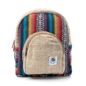 yogo boho mini backpack, himalayan hemp backpack purse for travel, school hippy bag with adjustable straps (bhodi pride)
