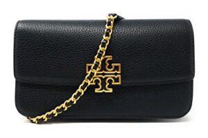 tory burch women’s britten chain wallet with wristlet (pebbled leather, black)