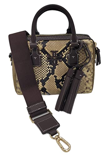 Tory Burch 139405 Thea Exotic Sand Drift Snake Skin Brown With Gold Hardware Women's Mini Web Satchel Bag