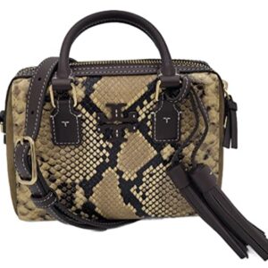 Tory Burch 139405 Thea Exotic Sand Drift Snake Skin Brown With Gold Hardware Women's Mini Web Satchel Bag