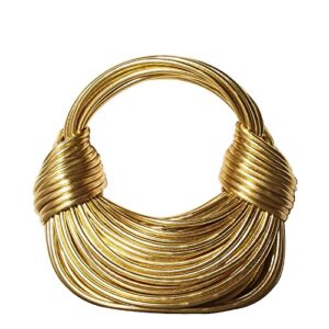 mmkjhnbhq women’s hand-woven knotted binding handbag-soft top handle handbag woven evening clutch purse (gold)