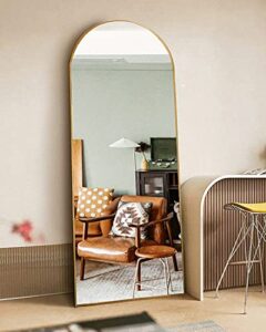 otlsh floor mirror, arched full length mirror with stand, standing mirror, full body mirror, 64.2″×21.3″ large mirror, wall mirror, freestanding, wall mounted, 1.1″ thickness aluminum frame – gold