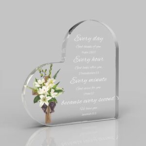 acrylic christian gifts for women religious decor with bible verse and inspirational sign men mom wife friends colleague co-worker home office gift (white, lily cross)