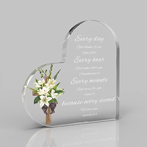 Acrylic Christian Gifts for Women Religious Decor with Bible Verse and Inspirational Sign Men Mom Wife Friends Colleague Co-Worker Home Office Gift (WHITE, LILY CROSS)