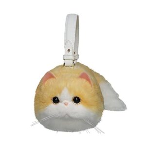 rjstylish fashion handmade cutest cat-like plush kitty purse for women tote bag shoulder bag crossbody bag (yellow n white cat, large)