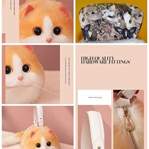 RJStylish Fashion Handmade Cutest Cat-like Plush Kitty Purse for Women Tote bag Shoulder bag Crossbody bag (Yellow N White Cat, Large)