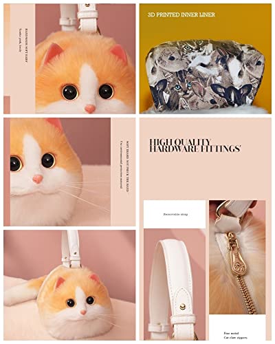 RJStylish Fashion Handmade Cutest Cat-like Plush Kitty Purse for Women Tote bag Shoulder bag Crossbody bag (Yellow N White Cat, Large)