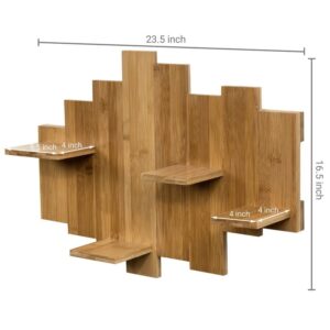 Natural Bamboo Brown Floating Wall Shelves (4 Pieces) - Retro Elegant Design for Bedrooms and Living Rooms, Easy-to-Assemble with Invisible Brackets