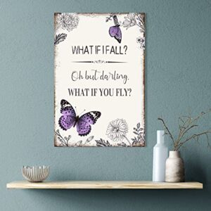 YPY Inspirational Quote Canvas Wall Art : Purple Butterfly Picture Motivational Framed Poster, What if I Fall Positive Sign for Teen Girl Bedroom 10" x 15"