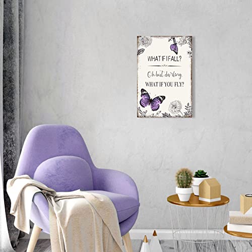 YPY Inspirational Quote Canvas Wall Art : Purple Butterfly Picture Motivational Framed Poster, What if I Fall Positive Sign for Teen Girl Bedroom 10" x 15"