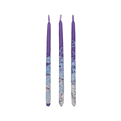 SHALHEVET LIGHT Decorated Tall Chanukah Hanukkah Candles Long Lasting (Purple/Blue/White)