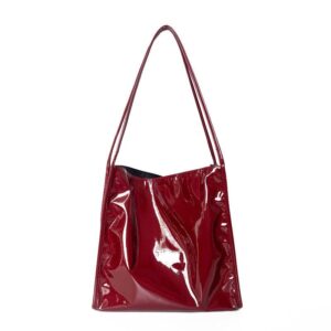 vintage female large capacity ladies shopping bag fashion patent leather women shoulder bags casual solid color tote handbags (31x10x31cm,wine red)