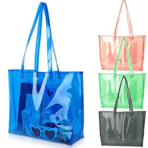4 pcs clear tote bags large beach bags for women plastic waterproof clear bag pvc gym tote bags for women gray green blue pink summer pool stadium work
