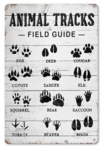 crazysign animal tracks field guide sign log cabin wall decor, forest hunting decor, boy nursery decor 8 x 12 inch (211)