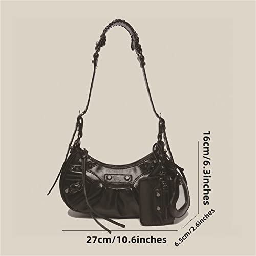 Women Punk Style Rivet Satchels Handbags, PU Leather Shoulder Purse with Mini Purse, Personality Vintage Crossbody Bag (Silver)