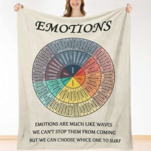 Emotions Feelings Wheel Chart Blanket Mental Health Flannel Fleece Counselor Therapy Office Decor Throw Blankets 50"X40" Cozy Fluffy Blanket Fuzzy Plush Home Decor for Couch Bed Sofa Living Room
