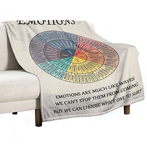 Emotions Feelings Wheel Chart Blanket Mental Health Flannel Fleece Counselor Therapy Office Decor Throw Blankets 50"X40" Cozy Fluffy Blanket Fuzzy Plush Home Decor for Couch Bed Sofa Living Room