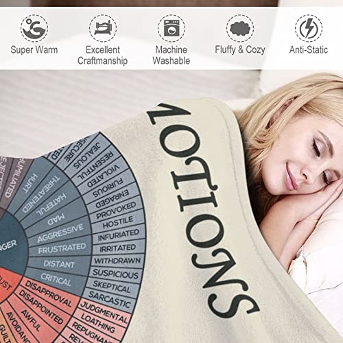 Emotions Feelings Wheel Chart Blanket Mental Health Flannel Fleece Counselor Therapy Office Decor Throw Blankets 50"X40" Cozy Fluffy Blanket Fuzzy Plush Home Decor for Couch Bed Sofa Living Room