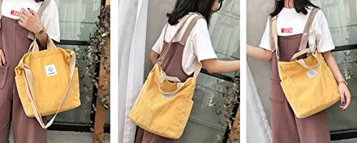 Women's Retro Large Size Canvas Shoulder Bag Corduroy Hobo Crossbody Handbag Casual Tote Purse