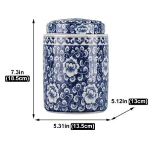Chinese Traditional Antique Style Blue and White Porcelain Ginger Jar Ceramic Covered Jar Flower Vase with Lid,China Ming Style,China Jingdezhen Design (Cylinder)