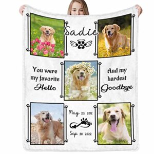 artsadd custom throw blanket with dog cat pet pictures & name, dog memorial blanket personalized memory gift for family and friends customized bed throw blanket sympathy remembrance made in usa