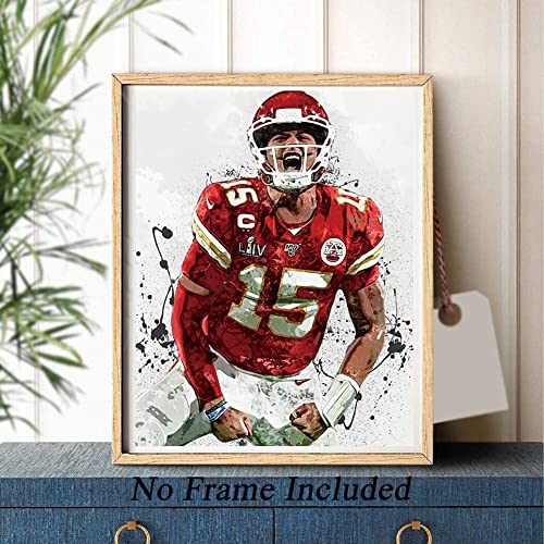 TANXM Patrick Mahomes Poster，Tyreek Hill Poster ，Rugby Player Posters， American Football Posters Canvas Print Wall Art Man Cave Gift Home Decor，Set of 4 (8”X 10” ， No Frame