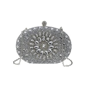 corios women evening bag rhinestone clutch purse sparkly sequin handbag bridal wedding purse crystal clutch bag glitter shoulder bag crossbody bag for wedding banquet cocktail prom party silver