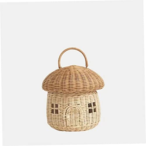 Rattan Storage Basket Decorative Woven Basket with Lid Woven Handle Basket for Shelf Organizer Decorative Box for Baby Kids Room.