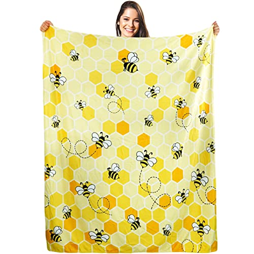 Bee Blanket, Cute Bee Gifts for Women Bee Lovers, Kawaii Bee Throw Blankets, Bees Cozy Soft Cartoon Plush Fuzzy Yellow Blanket, Christmas Birthday Gifts, Bee Hive, Honey Bee Decor Stuff, 50x60 inch