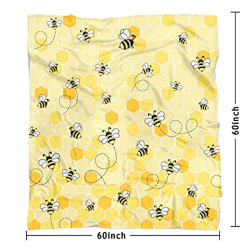 Bee Blanket, Cute Bee Gifts for Women Bee Lovers, Kawaii Bee Throw Blankets, Bees Cozy Soft Cartoon Plush Fuzzy Yellow Blanket, Christmas Birthday Gifts, Bee Hive, Honey Bee Decor Stuff, 50x60 inch