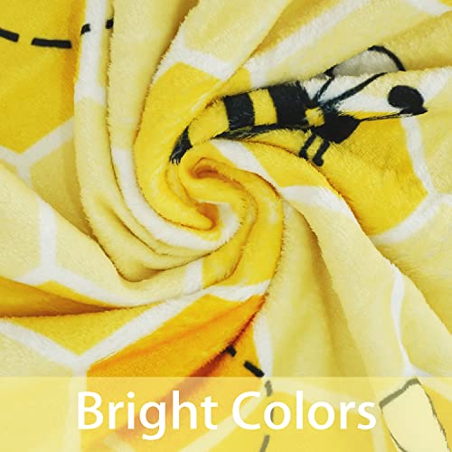 Bee Blanket, Cute Bee Gifts for Women Bee Lovers, Kawaii Bee Throw Blankets, Bees Cozy Soft Cartoon Plush Fuzzy Yellow Blanket, Christmas Birthday Gifts, Bee Hive, Honey Bee Decor Stuff, 50x60 inch