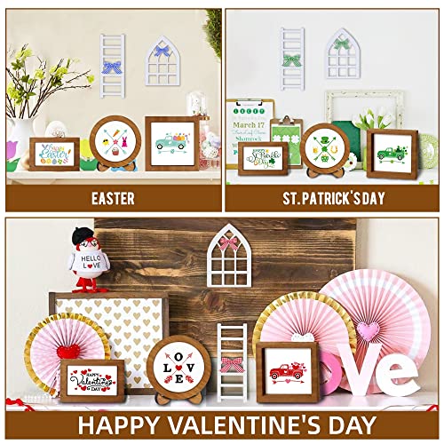 Farmhouse Tiered Tray Decor for Easter/St Patrick's Day/Valentines Decor (Tray Not Included), Rustic Interchangeable Seasonal Decor Set with Wooden Frames, Cards, Arch, Ladder,Easter Table Centerpiece
