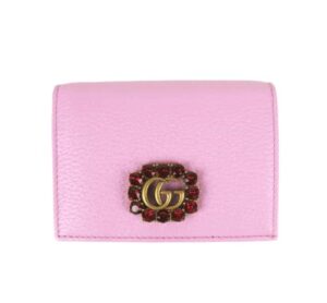 gucci marmont women’s pink leather wallet w/crystal double g 499783 5871