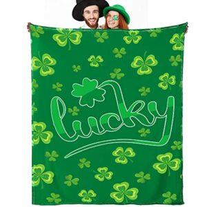 St. Patrick's Day Throw Blankets Lucky Shamrock Soft Flannel Blankets, Ireland Clover Soft Warm Cozy Lightweight Decorative Blanket for Couch, Bed, Sofa, Travel 50 x 60 Inch (Lucky Style)