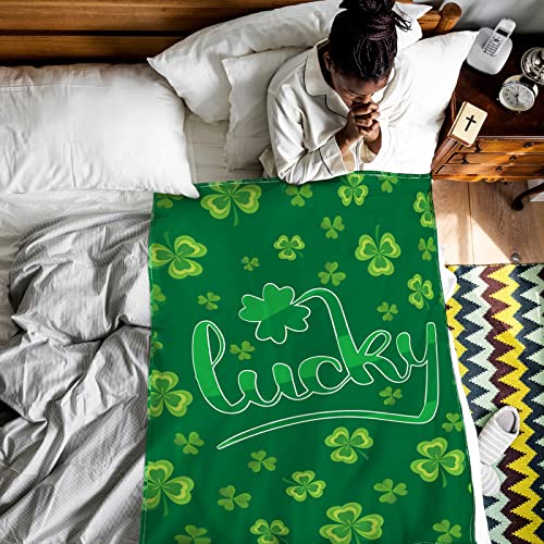 St. Patrick's Day Throw Blankets Lucky Shamrock Soft Flannel Blankets, Ireland Clover Soft Warm Cozy Lightweight Decorative Blanket for Couch, Bed, Sofa, Travel 50 x 60 Inch (Lucky Style)