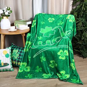 St. Patrick's Day Throw Blankets Lucky Shamrock Soft Flannel Blankets, Ireland Clover Soft Warm Cozy Lightweight Decorative Blanket for Couch, Bed, Sofa, Travel 50 x 60 Inch (Lucky Style)