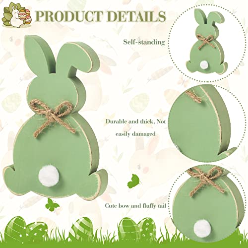 5 Pcs Easter Bunny Wooden Signs Bunny Decor Easter Tabletop Decor Rabbit Shape Table Sign with Jute Rope and Hairball Tail Freestanding Easter Table Decorations for Party (Purple, Pink, Blue, Green)