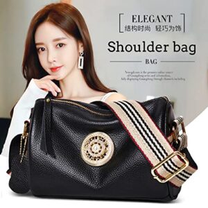 Genuine Leather Bag Bag Women 2022 New Simple Fashion Wide Shoulder Shoulder Crossbody Bag Cow Leather Bag (Black)