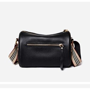 Genuine Leather Bag Bag Women 2022 New Simple Fashion Wide Shoulder Shoulder Crossbody Bag Cow Leather Bag (Black)