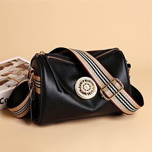 Genuine Leather Bag Bag Women 2022 New Simple Fashion Wide Shoulder Shoulder Crossbody Bag Cow Leather Bag (Black)