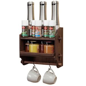 2-tier spice rack, wooden shelf for the wall wooden holder for kitchen, bathroom, garage organizer made of europa 100% ash wood with metal hooks shelf for storage 11″x10.2″