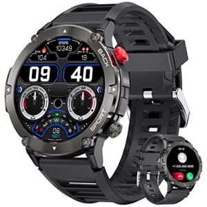 military smart watch men(answer/make calls),sport outdoor watch with heart rate/blood oxygen/blood pressure/sleep monitor,19 sports modes,step counter,ip67 waterproof fitness tracker for android ios
