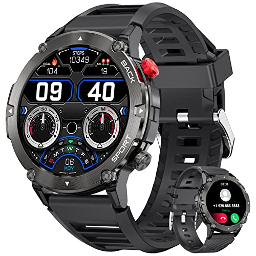 Military Smart Watch Men(Answer/Make Calls),Sport Outdoor Watch with Heart Rate/Blood Oxygen/Blood Pressure/Sleep Monitor,19 Sports Modes,Step Counter,IP67 Waterproof Fitness Tracker for Android iOS