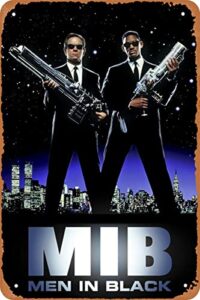 qiujupp men in black mib movie poster retro metal sign vintage tin sign for cafe bar home wall decor 12 x 8 inch
