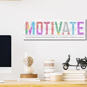 Kas Home Motivational Wall Art Colorful Motivate Inspirational Quotes Canvas Wall Decor Framed Positive Picture Painting Artwork for Office Home Workplace (White - Motivate, 5.5 x 16.5 inch)