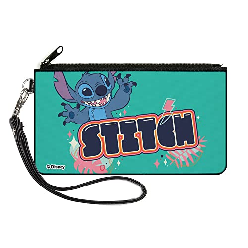 Buckle-Down Disney Wallet, Zip Clutch, Lilo and Stitch Stitch Claws Out Pose and Title Blue, Canvas