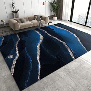 luxury navy blue marble area rug, black starry silver lines living room rugs, non slip machine washable easy care carpet for indoor bedroom study apartment home decor – 3 ft x 4 ft